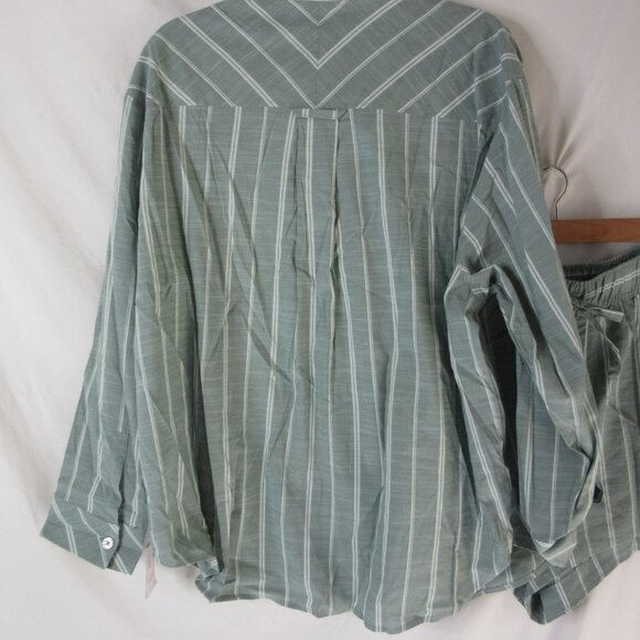 Auden Pajama Set 2 pc. Sage Green White Striped Shorts Button Down Size XXL NWT - Picture 8 of 13
